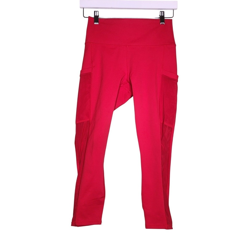 Fabletics On the Go Powerhold Capri Mesh Pockets Persimmon Red Active Gym Yoga S
